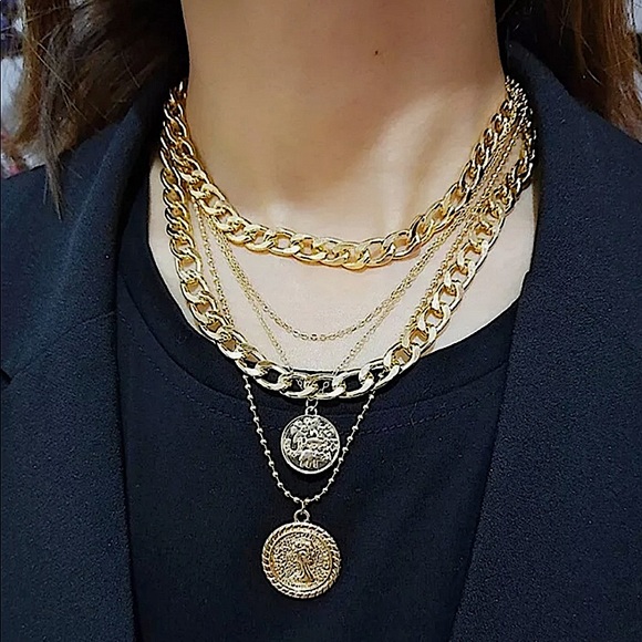 "Without Words" Gold Layered Coin Necklace Set - Picture 9 of 15